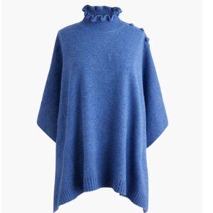 NEW J. CREW Ruffle-Mockneck Poncho Blue One Size
